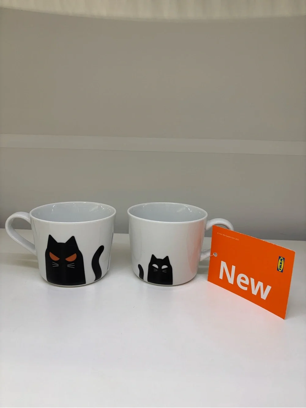 IKEA White Mug with mad Black Cat Motif Halloween for tea milk coffee water new